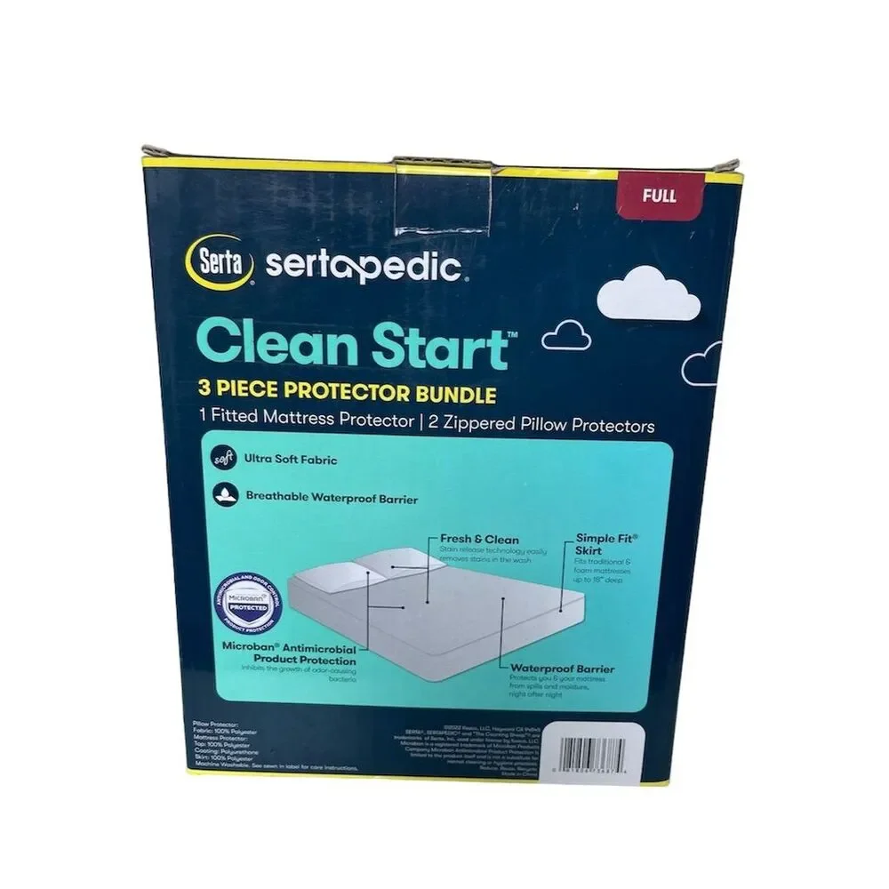 SertaPedic Clean Start 3 Piece Mattress Protector Bundle - Full Size White